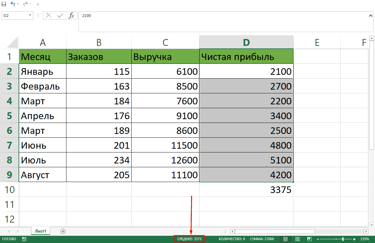 Как найти среднее значение в excel на английском