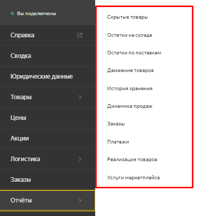 Отчеты в интерфейсе Beru.ru