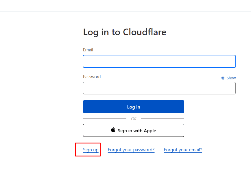 Переход в регистрацию Cloudflare