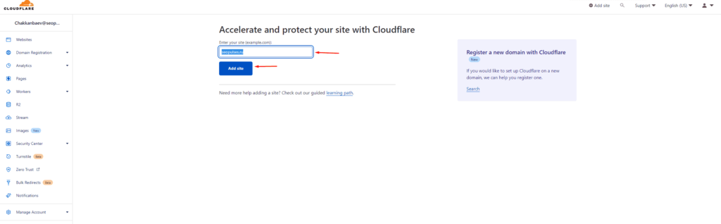 Добавление домена в CloudFlare
